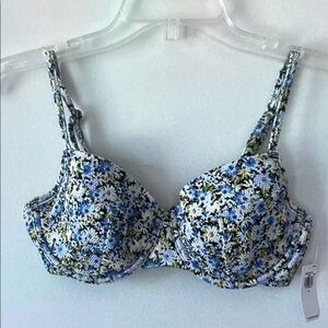 Floral Blue and White Bikini Top